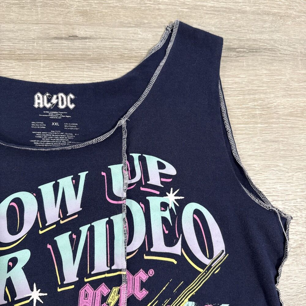 AC/DC Shirt Blow Up Your Video Women's Cropped Tank Top Black 2XL Cotton Blend - Picture 4 of 8